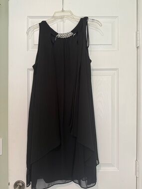 Black Asymmetrical Sleeveless Dress with Beaded Neckline